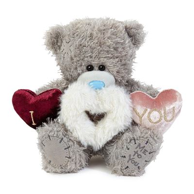 Me to You Tatty Teddy Plush - Bear Holding Three Embroidered Hearts