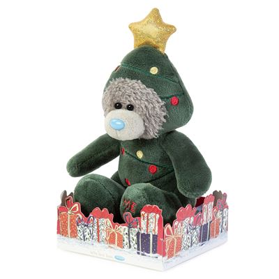 Me to You Tatty Teddy Plush Bear Dressed As Christmas Tree 13cm-High Bear On Gift Plinth