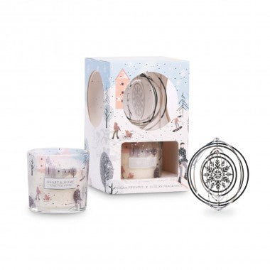 Gift set candle with spinning Christmas tree decoration